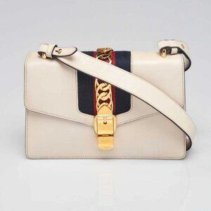 Gucci White Smooth Leather Small Sylvie Shoulder Bag